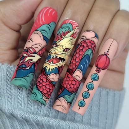 Creative artificial nails in Asian dragon design Acalora