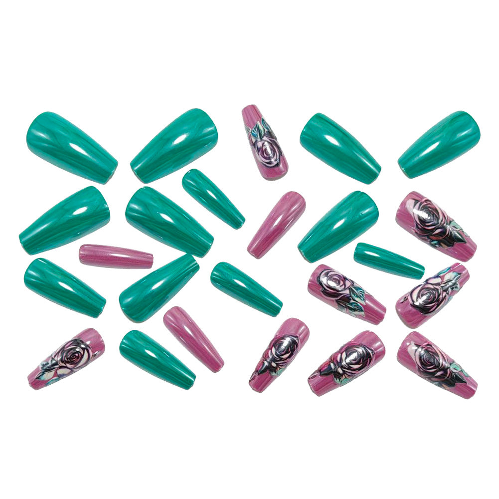 Artificial nails with rose design and high-gloss finish Acalora