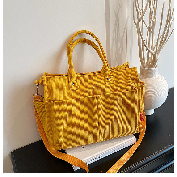 Corduroy Multi-Pocket Tote Bag Acalora