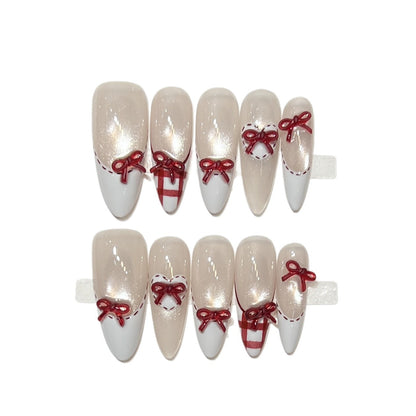 Decorative Stiletto Press-On Nail Set with Bow Accents Acalora