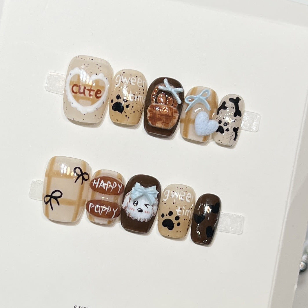 Playful Cartoon Dog-Themed Press-On Nail Art Set Acalora