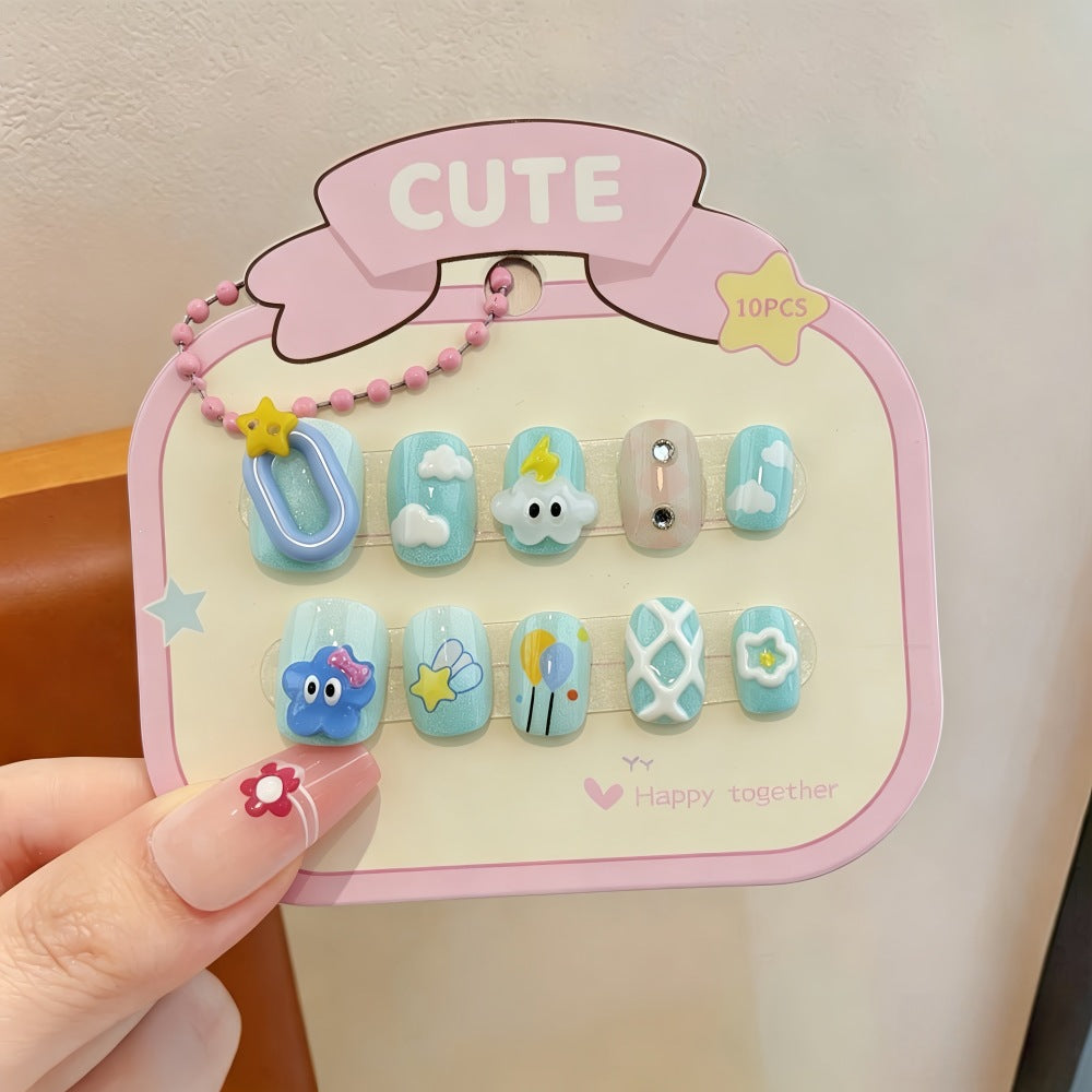 Playful artificial nail set with colorful designs Acalora