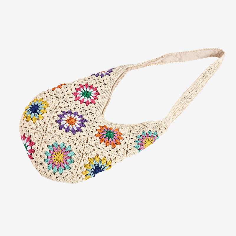 Women's handbag made of hand-knotted macrame with colorful embellishments Karnz