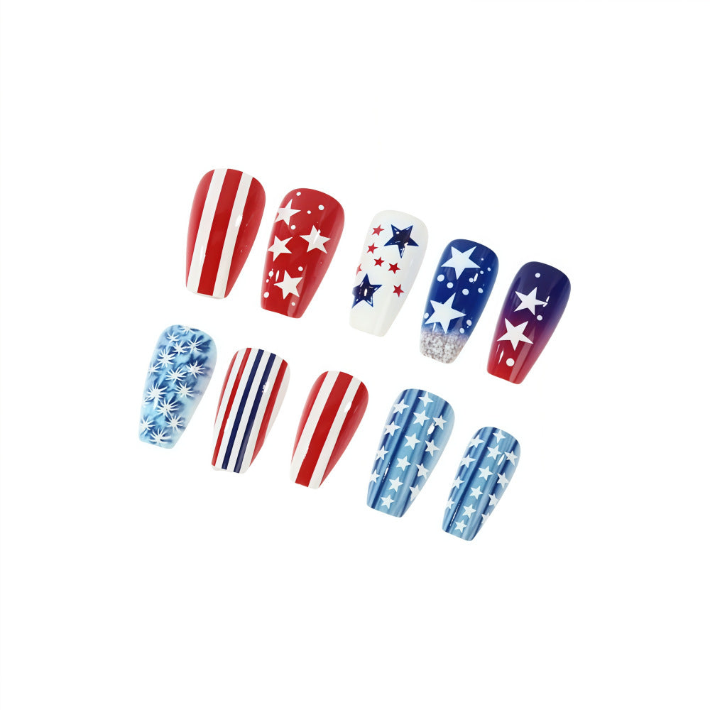Artificial nails with patriotic star and stripe design Acalora
