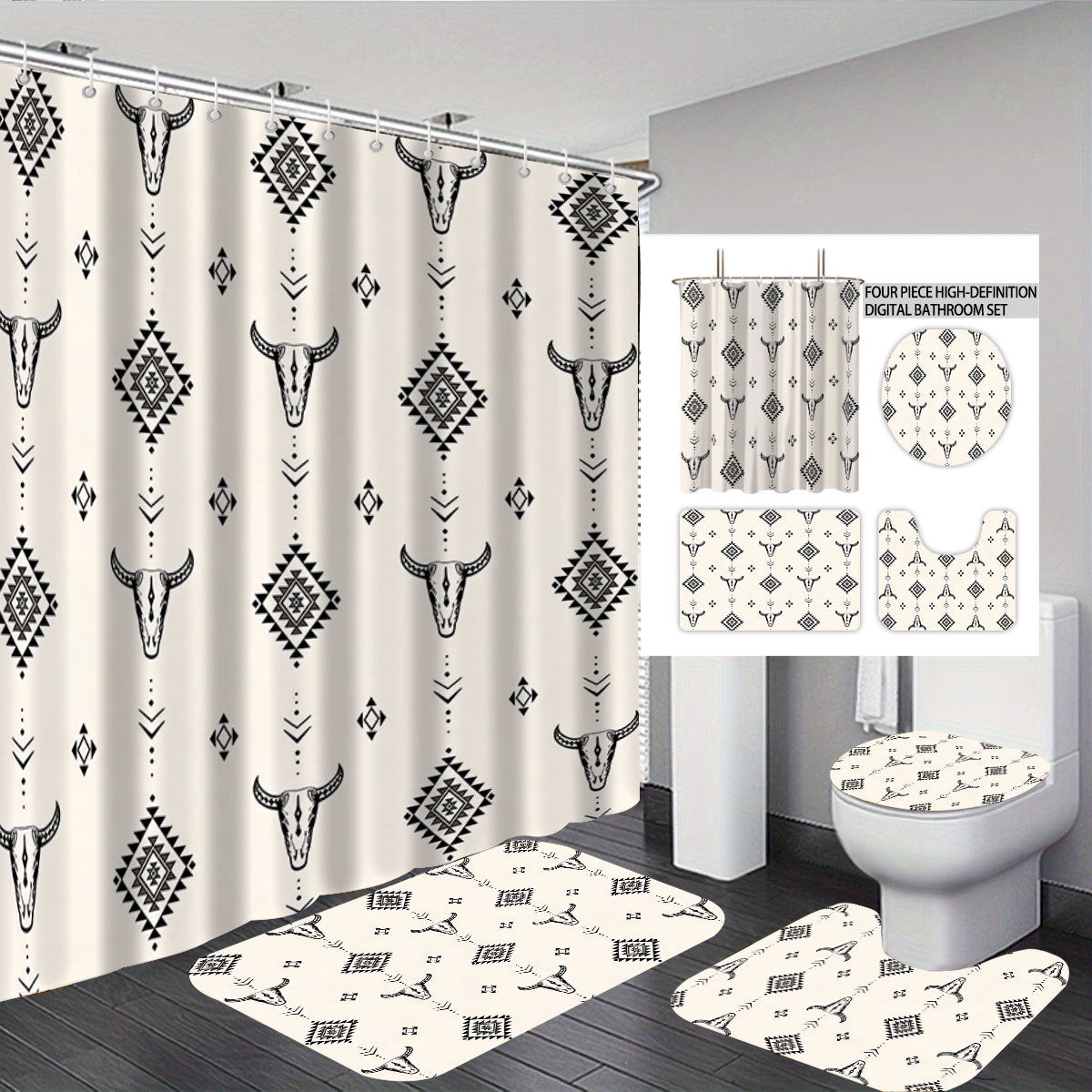 Bohemian-Themed Four-Piece Digital Bathroom Set