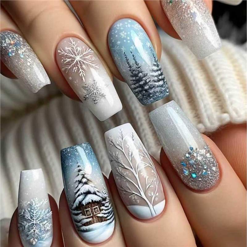 Festive Holiday-Themed Press-On Nail Art Set Acalora