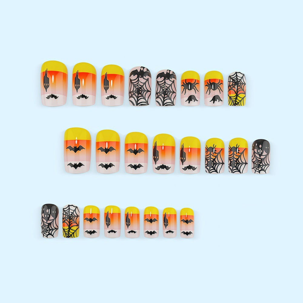 Creative Halloween-style artificial nails with spider and bat designs Acalora