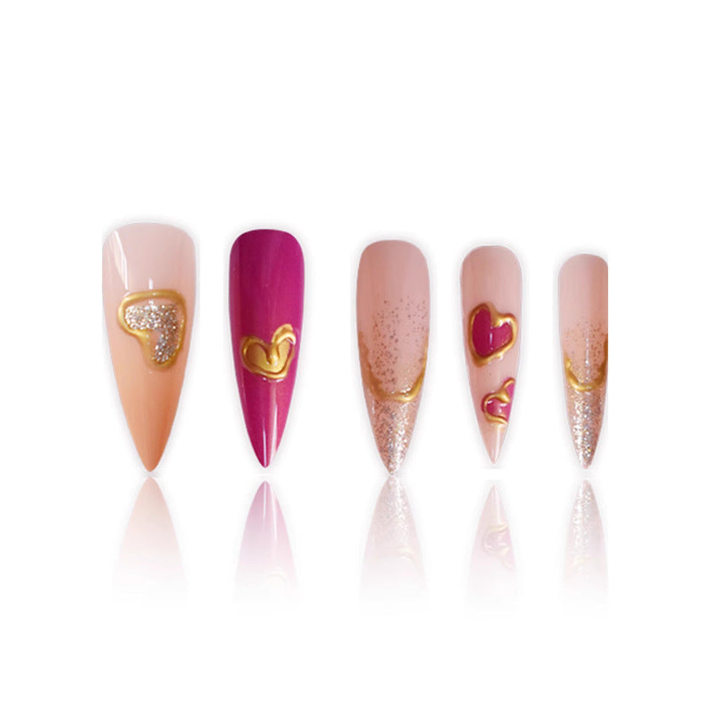 Heart-Shaped Decorative Press-On Nails Acalora