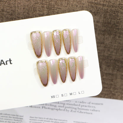 Luxury Press-On Nail Set with Elegant Metallic Edges Acalora