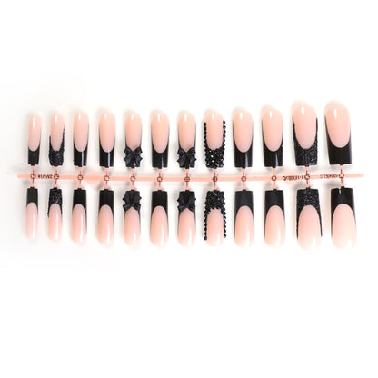 Premium Decorative Press-On Nail Set with Artistic Bow and Glitter Accents Acalora