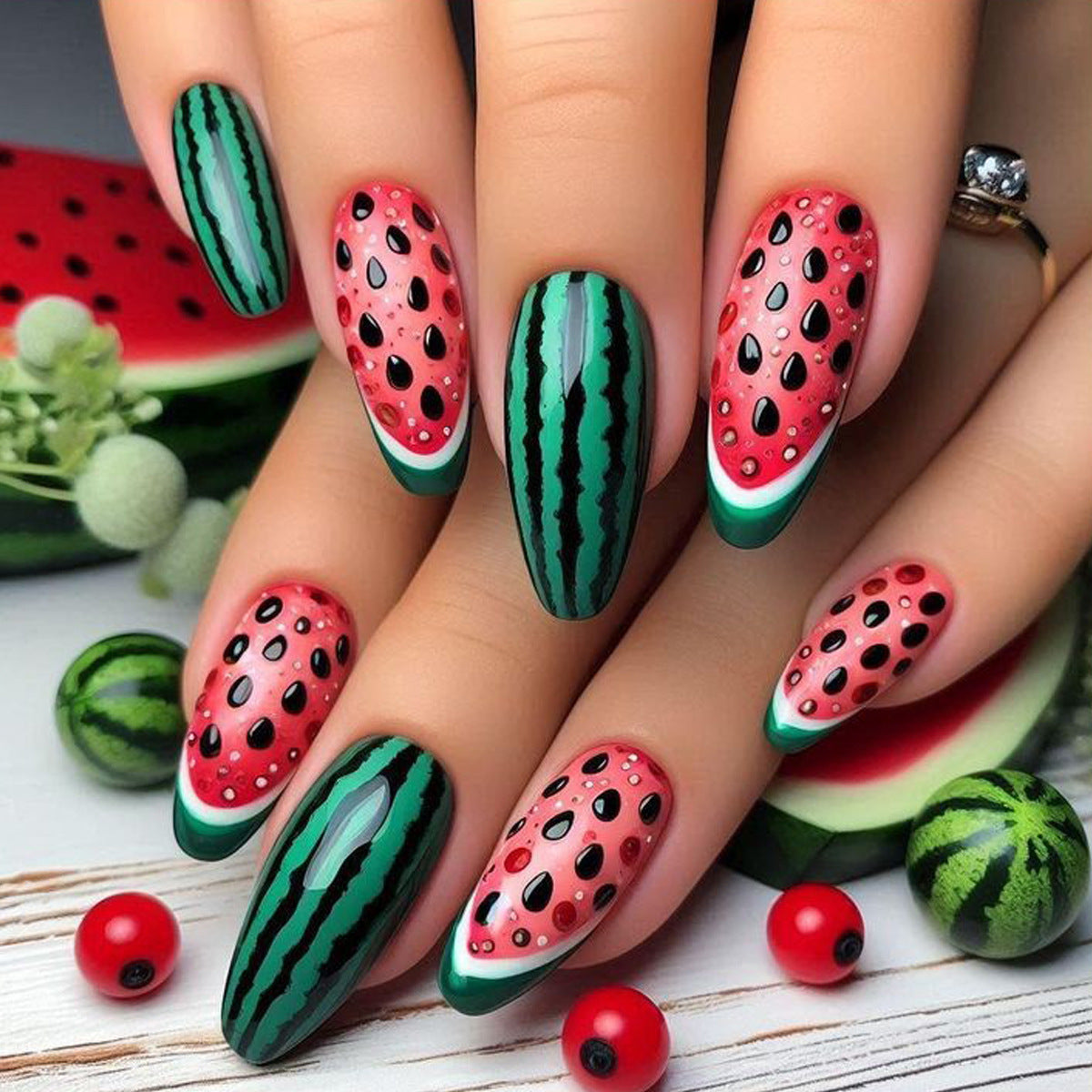 Watermelon-Inspired Nail Art Acalora