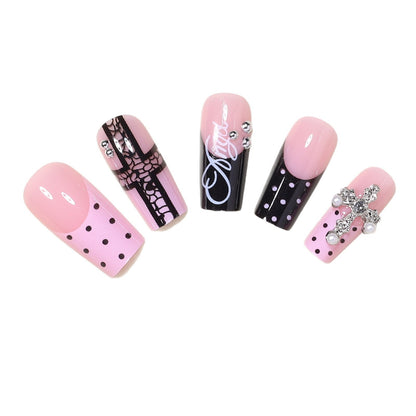 Artistic Long Press-On Nail Design Set with Cross Accents Acalora