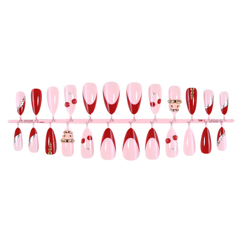 Decorative Art Press-On Nail Set with Cherry and Gold Accents Acalora