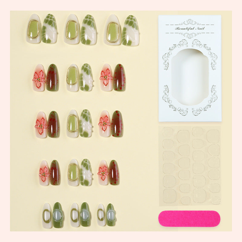 Decorative Press-On Nail Art Set with Floral and Gem Accents Acalora 1788496103
