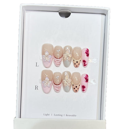 Floral and Polka Dot Press-On Nail Set Acalora