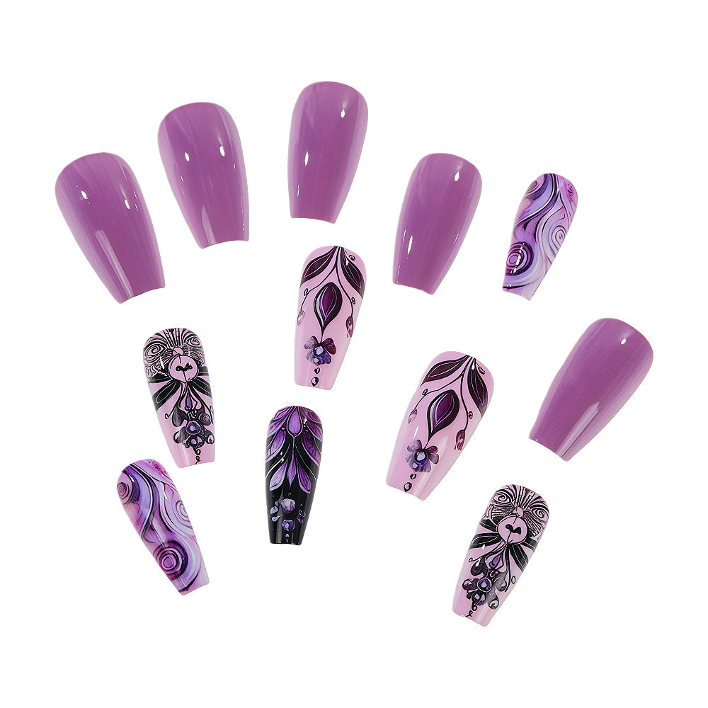 Artificial nails with intricate purple pattern Acalora