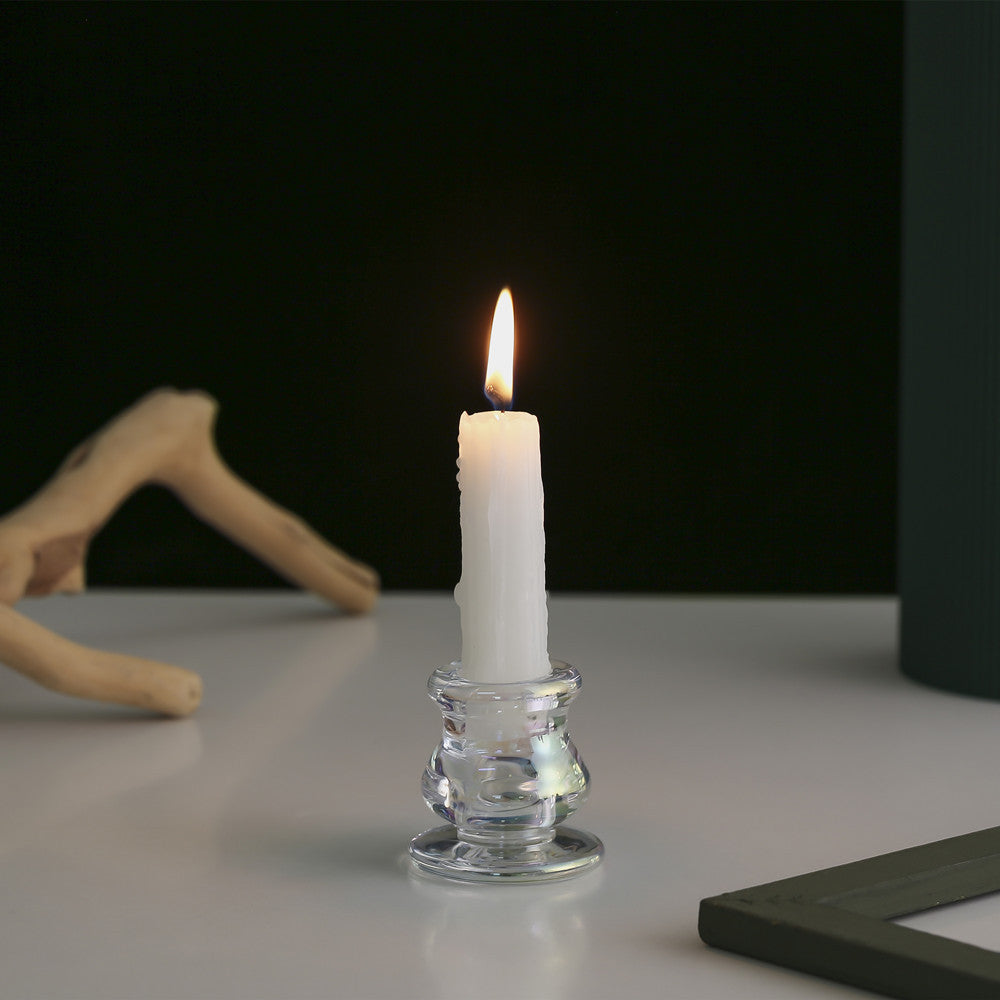 Handblown Smoky Glass Taper and Short Pillar Candle Holder Acalora