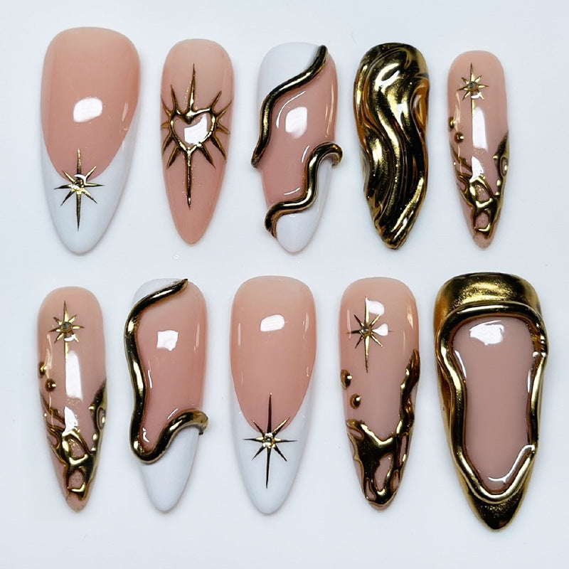 Premium Decorative Press-On Nail Set with Gold Accents Acalora