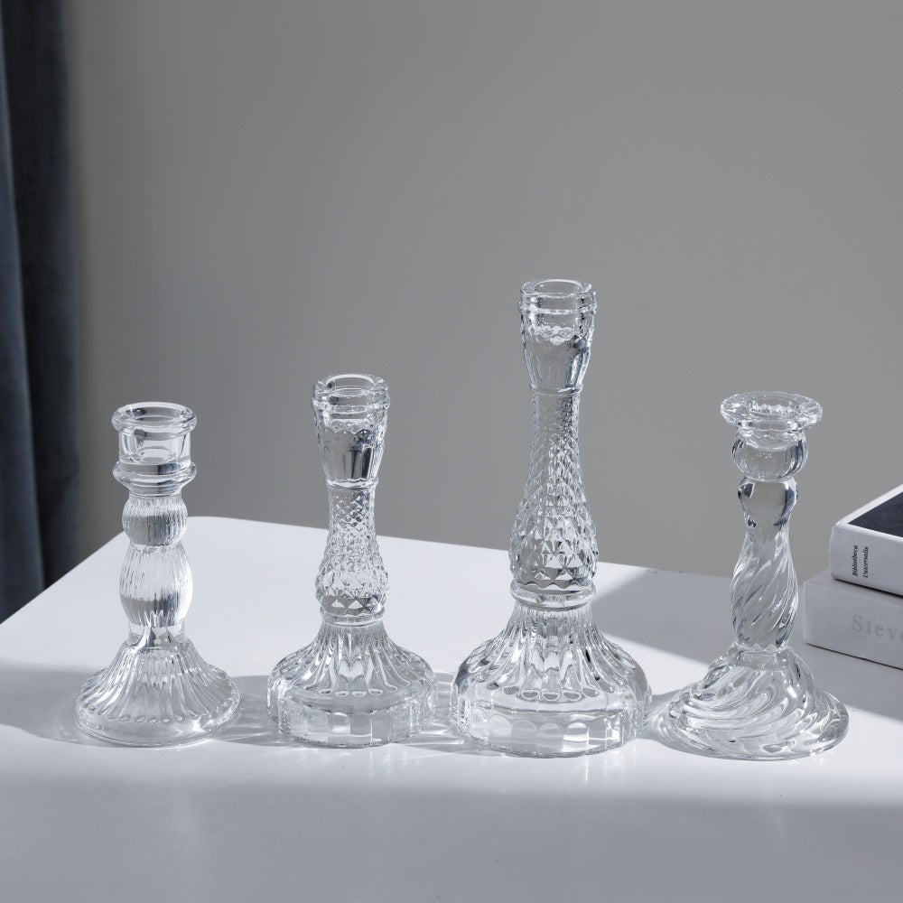 Tall Pressed Glass Decorative Candlestick Holder Acalora