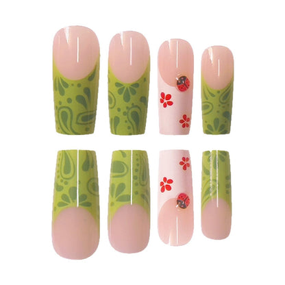Floral Design Press-On Nails with Leaf Accents Acalora
