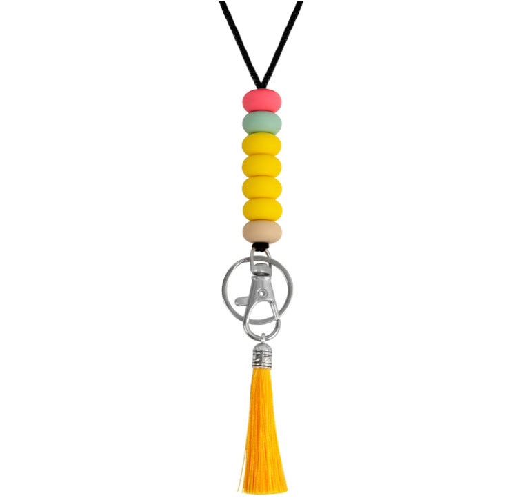 Colorful Beaded Keychain Lanyard with Tassel Acalora