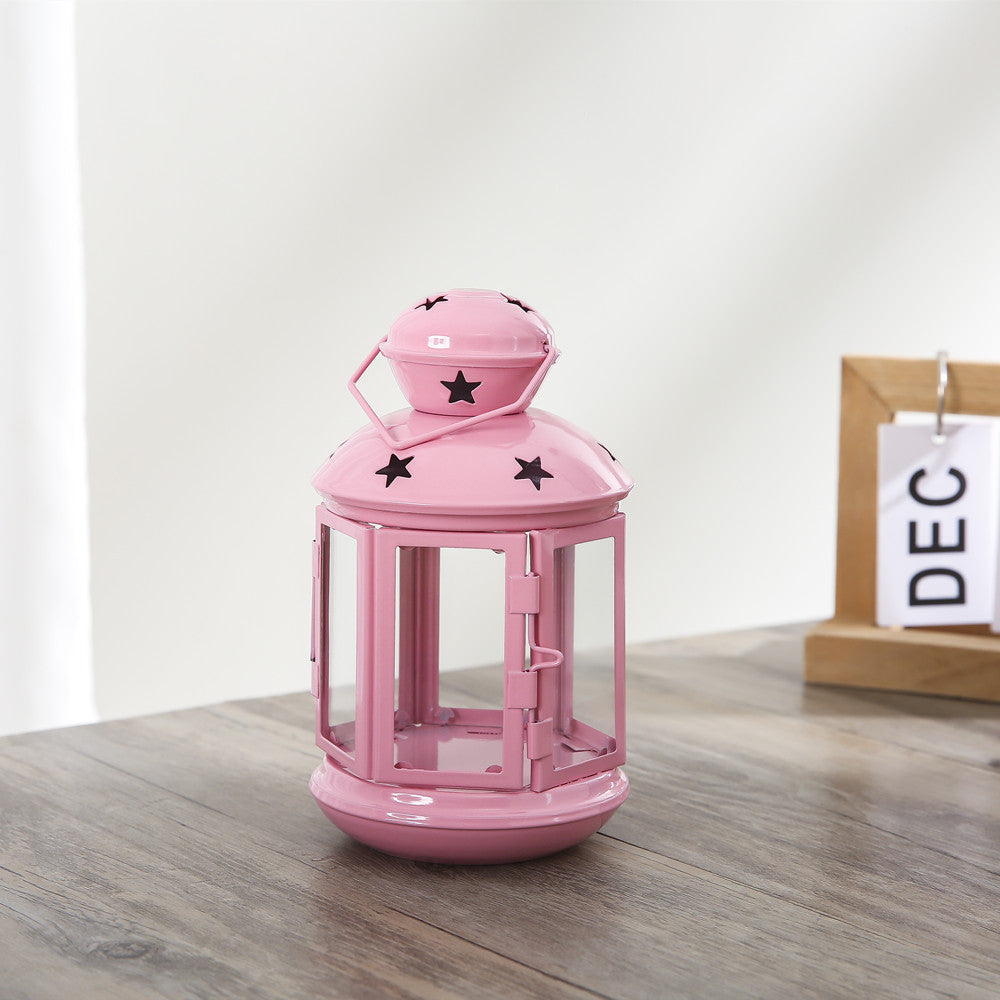 Decorative Star-Cut Glass Panel Metal Tea Light Lantern Acalora