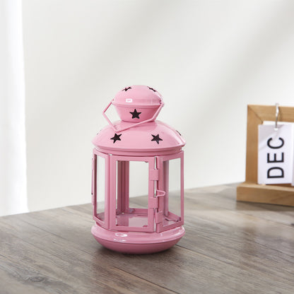 Decorative Star-Cut Glass Panel Metal Tea Light Lantern Acalora