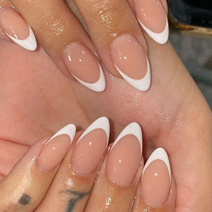 Elegant Stiletto French Tip Press-On Nails Acalora
