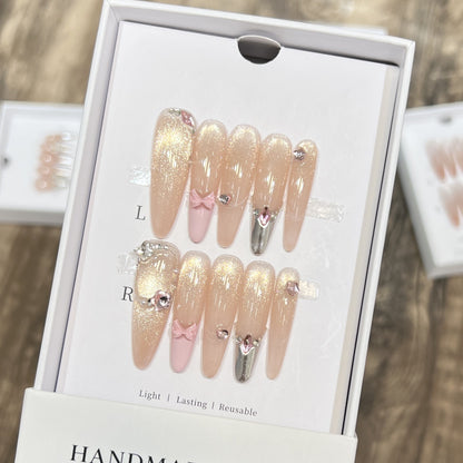 Handmade Press-On Nail Set with Decorative Accents Acalora