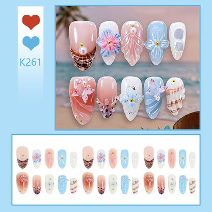 High-quality artificial nail set with artistic flower decoration Acalora