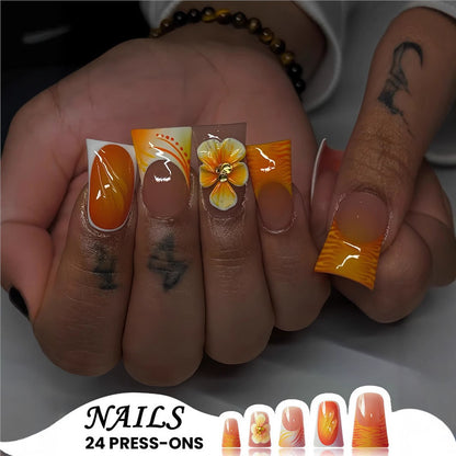 Decorative Press-On Nail Art Set with 3D Floral Accents Acalora