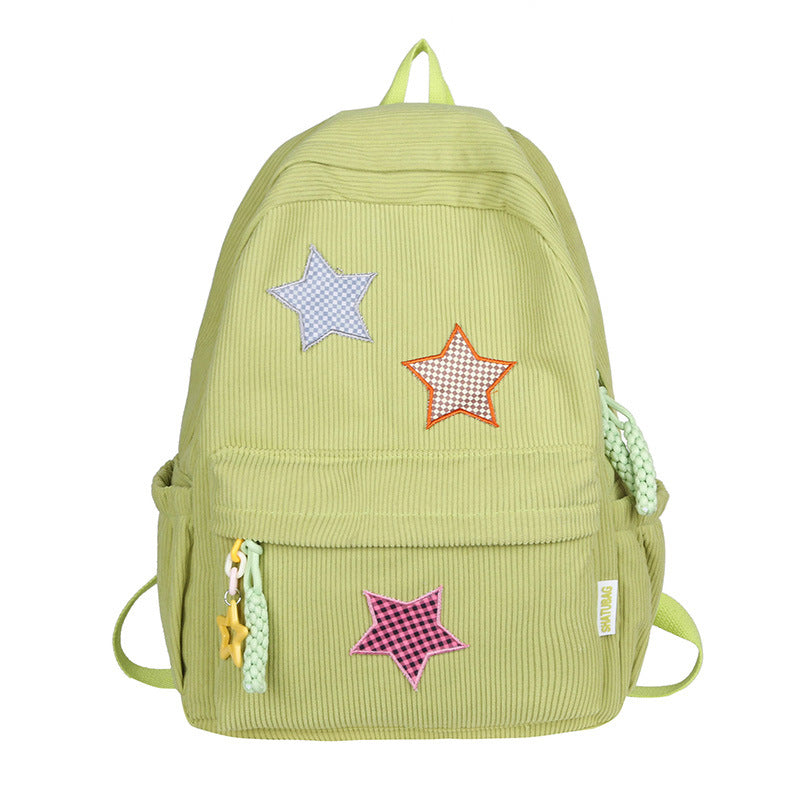 Fun Star Patterned Corduroy School Backpack Bowlift