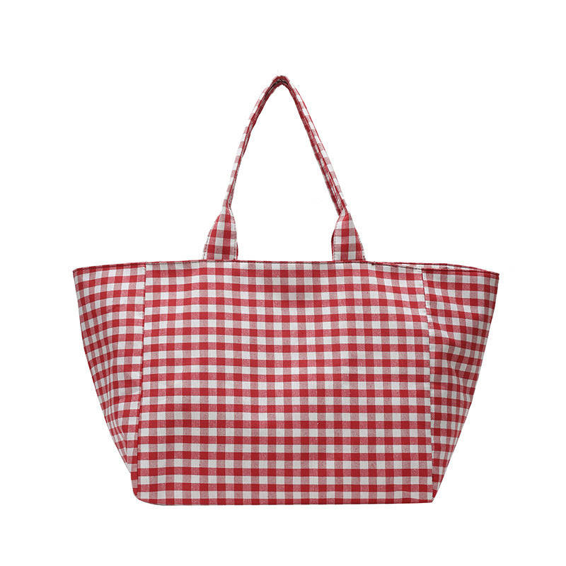 Stylish Checked Utility Tote Bag Acalora