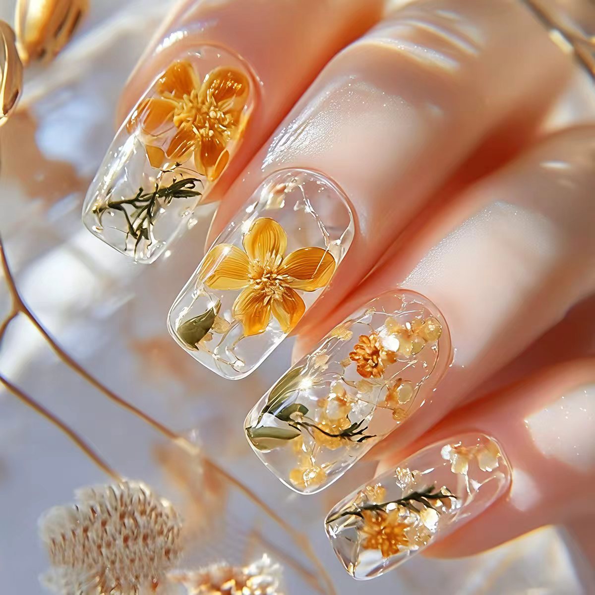 Artistic Floral Resin Nail Art Acalora