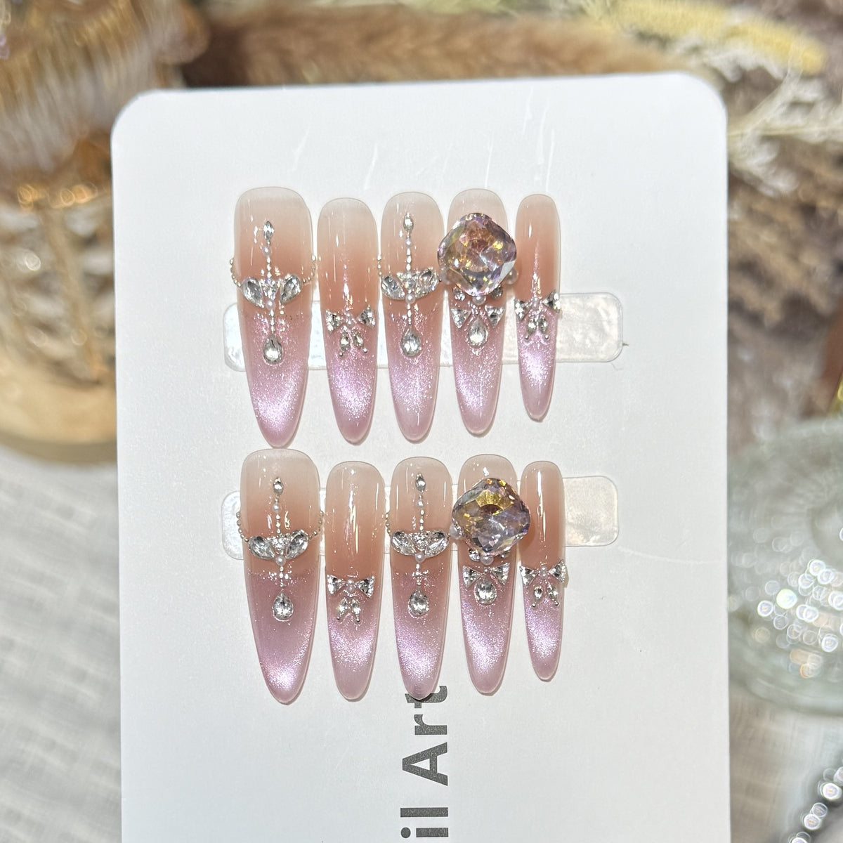 Decorative Rhinestone-Embellished Stiletto Press-On Nails Acalora