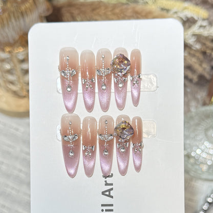 Decorative Rhinestone-Embellished Stiletto Press-On Nails Acalora