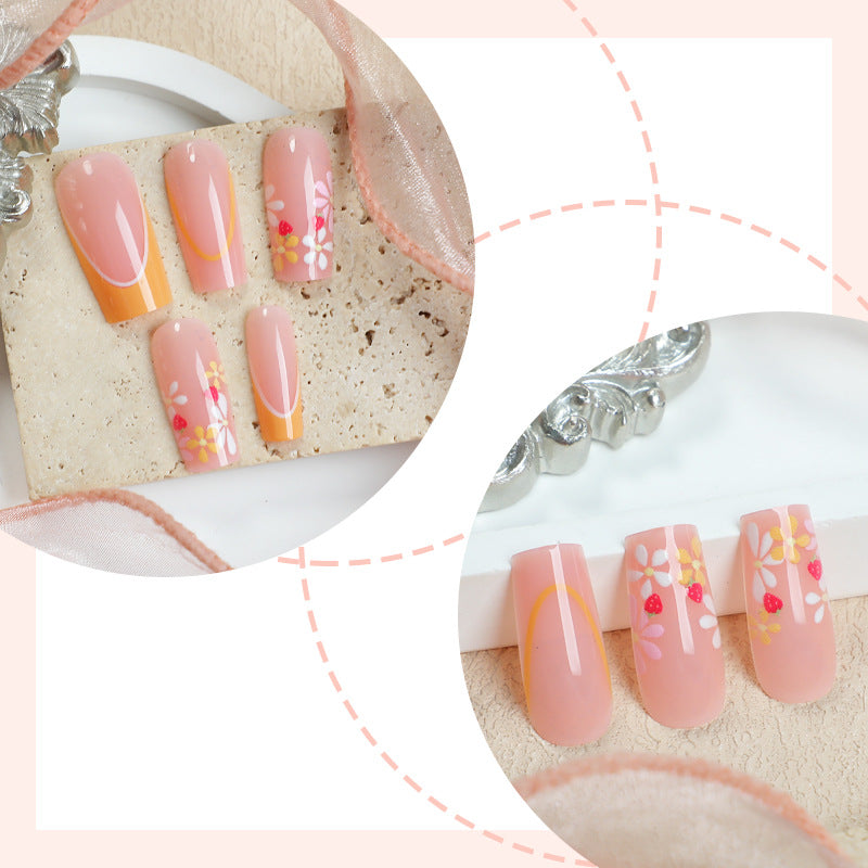 Floral Design Press-On Nail Set with Elegant Details Acalora