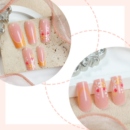 Floral Design Press-On Nail Set with Elegant Details Acalora