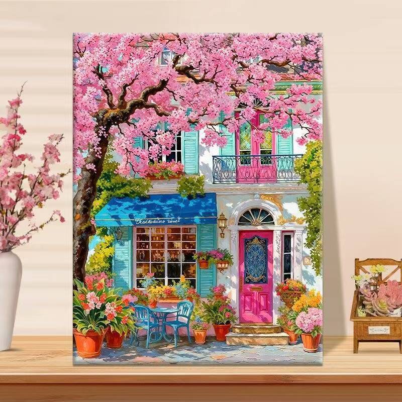 Vibrant Floral Cafe Landscape Canvas Art