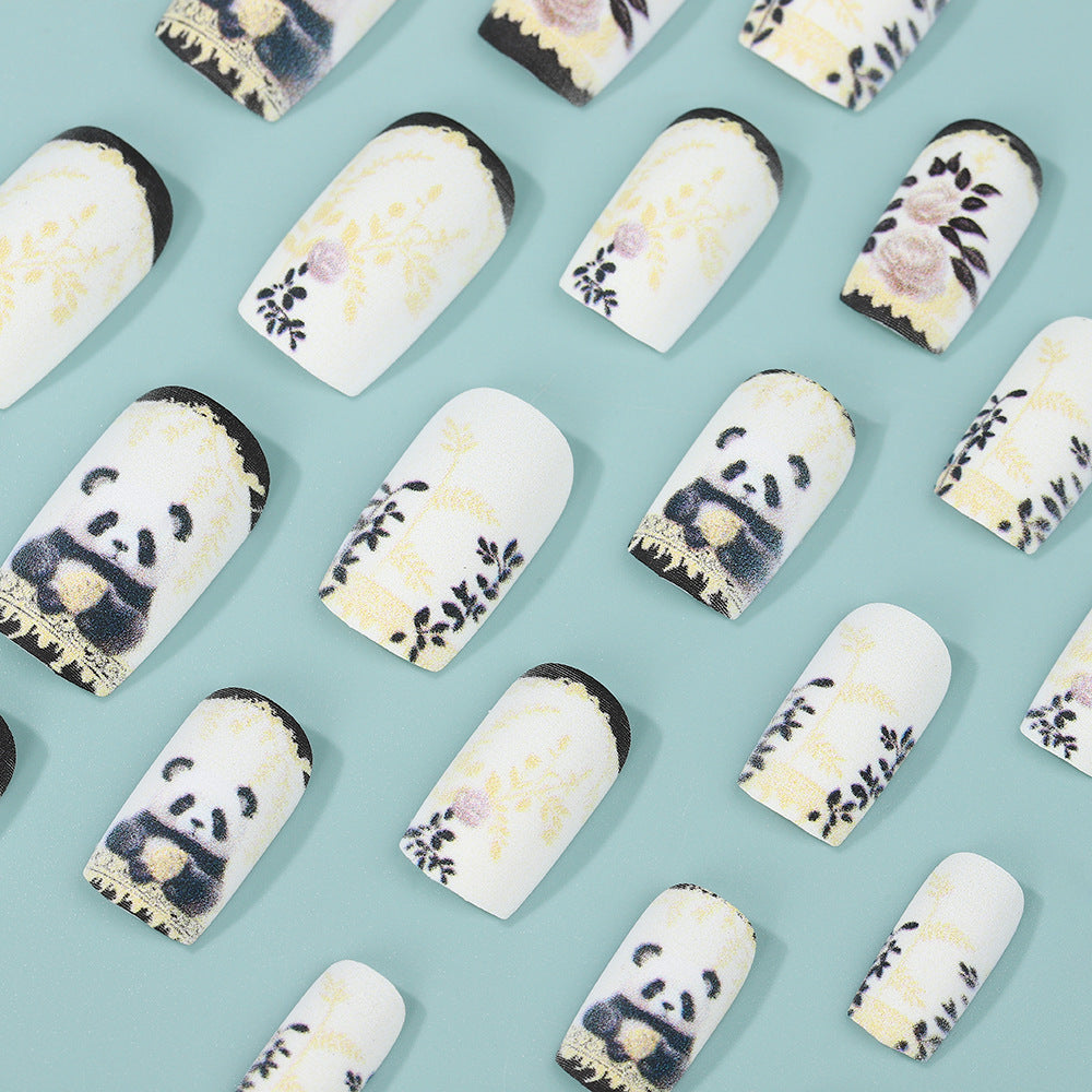 Artificial nails with floral panda design Acalora