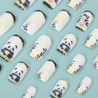 Artificial nails with floral panda design Acalora