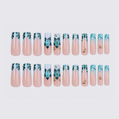 Artistic Acrylic Press-On Nail Set with Floral and Gold Elements Acalora