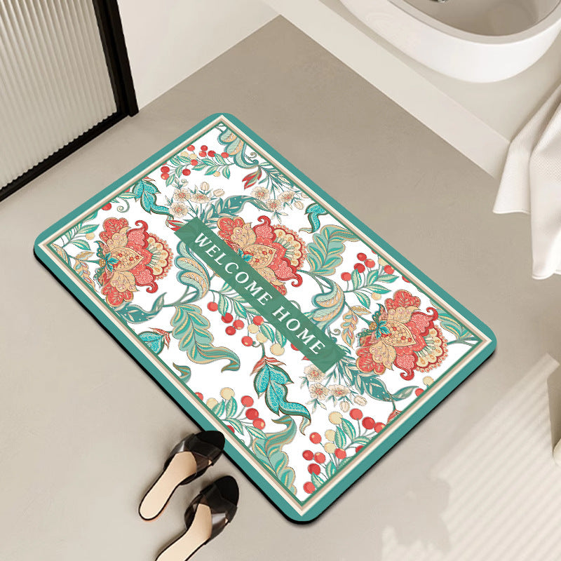 Vintage Floral Pattern Bath Mat Acalora