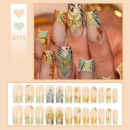 Artificial nail set with floral 3D applications and elegant decorations Acalora