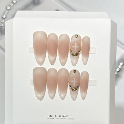 Premium Press-On Nail Art Set with Elegant Heart & Leaf Design Acalora