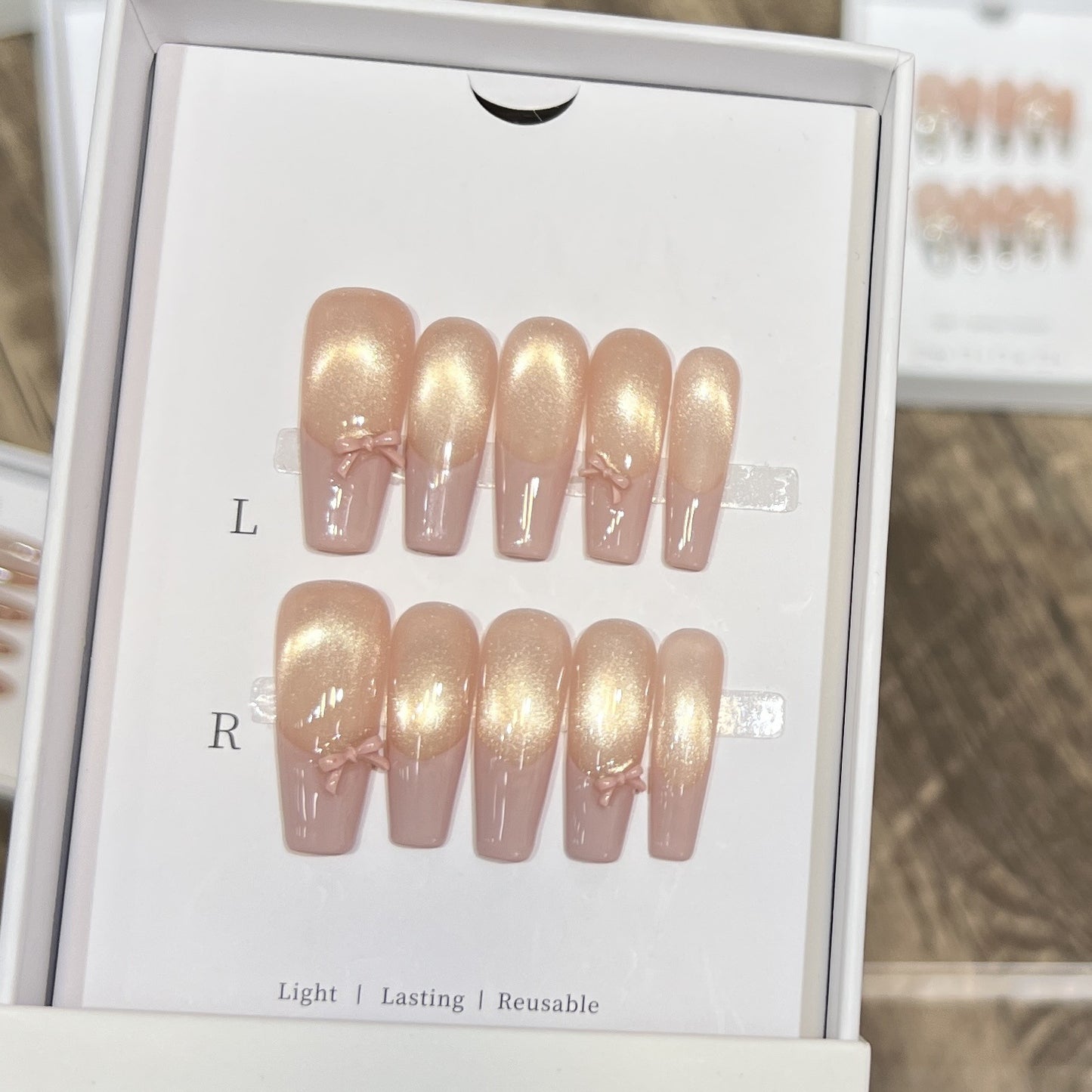 Reusable Press-On Nail Set with Elegant Bow Accents Acalora