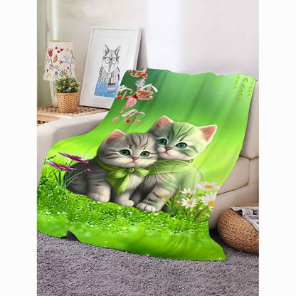 Cute Cat-Themed Soft Plush Throw Blanket
