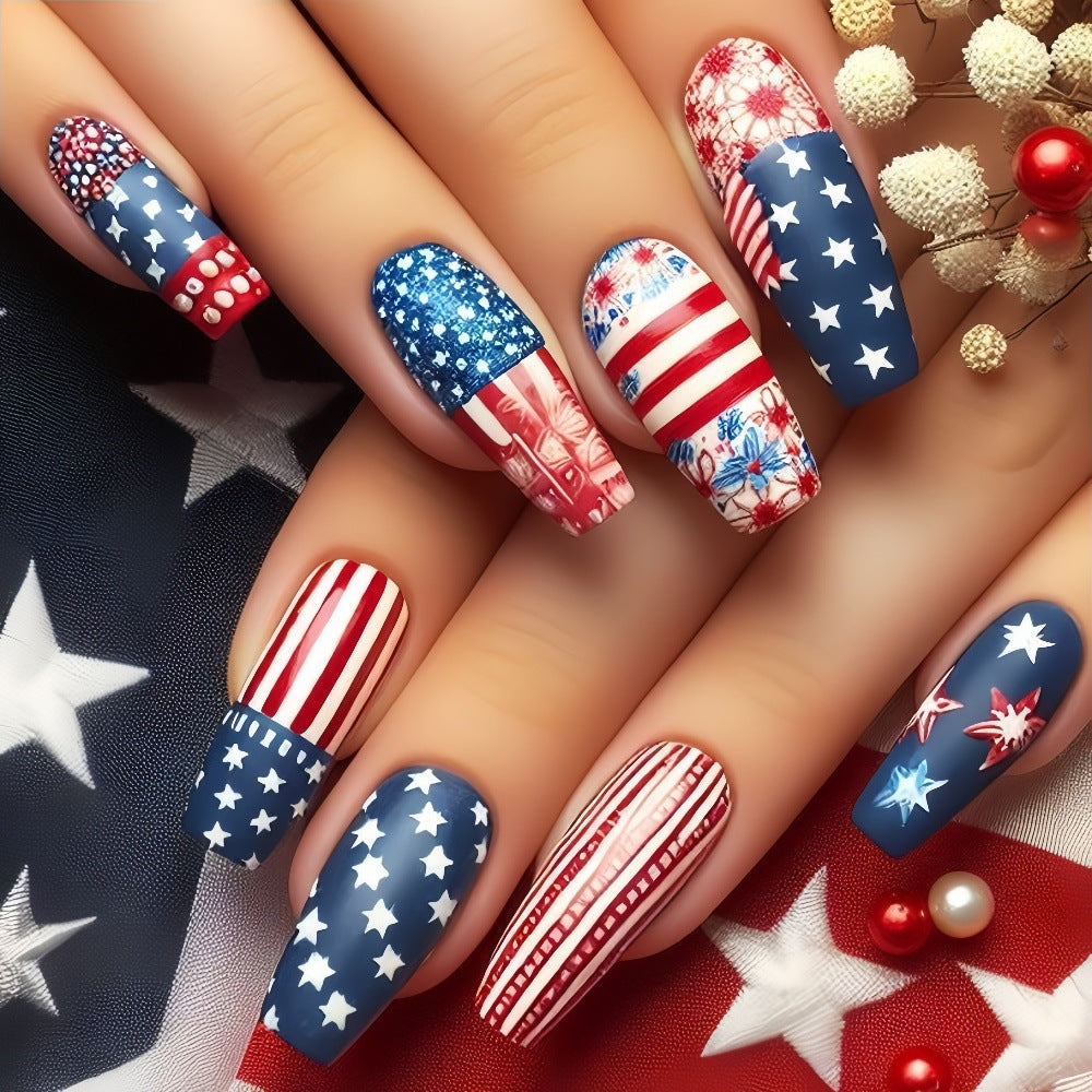 Creative Nail Art Artificial Nails in Patriotic Design Acalora