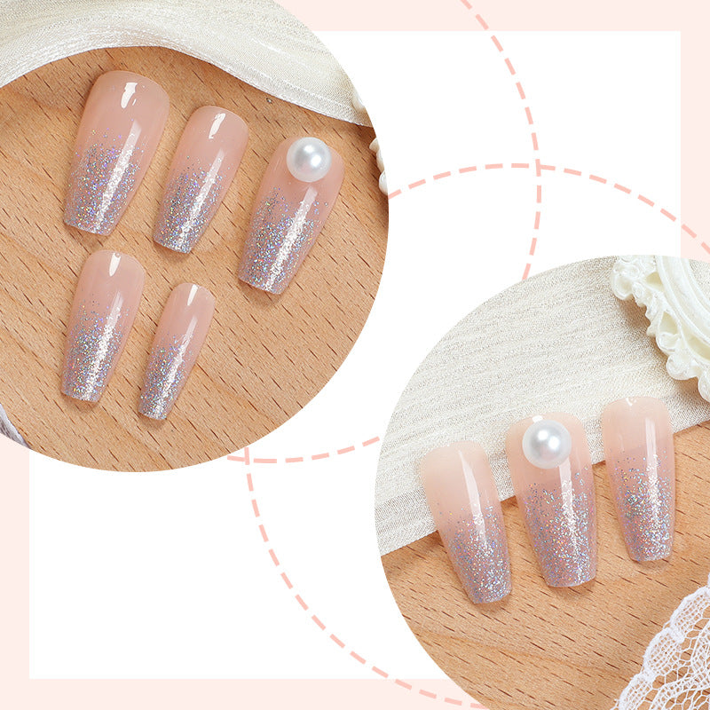 Elegant Press-On Nail Set with Glitter and Pearl Accents Acalora