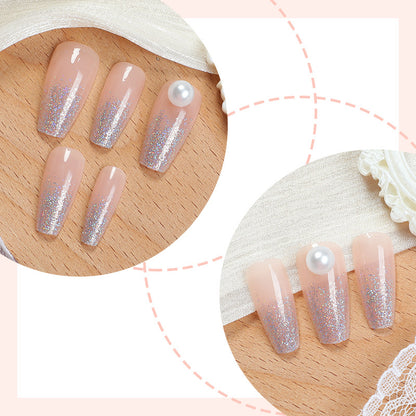 Elegant Press-On Nail Set with Glitter and Pearl Accents Acalora
